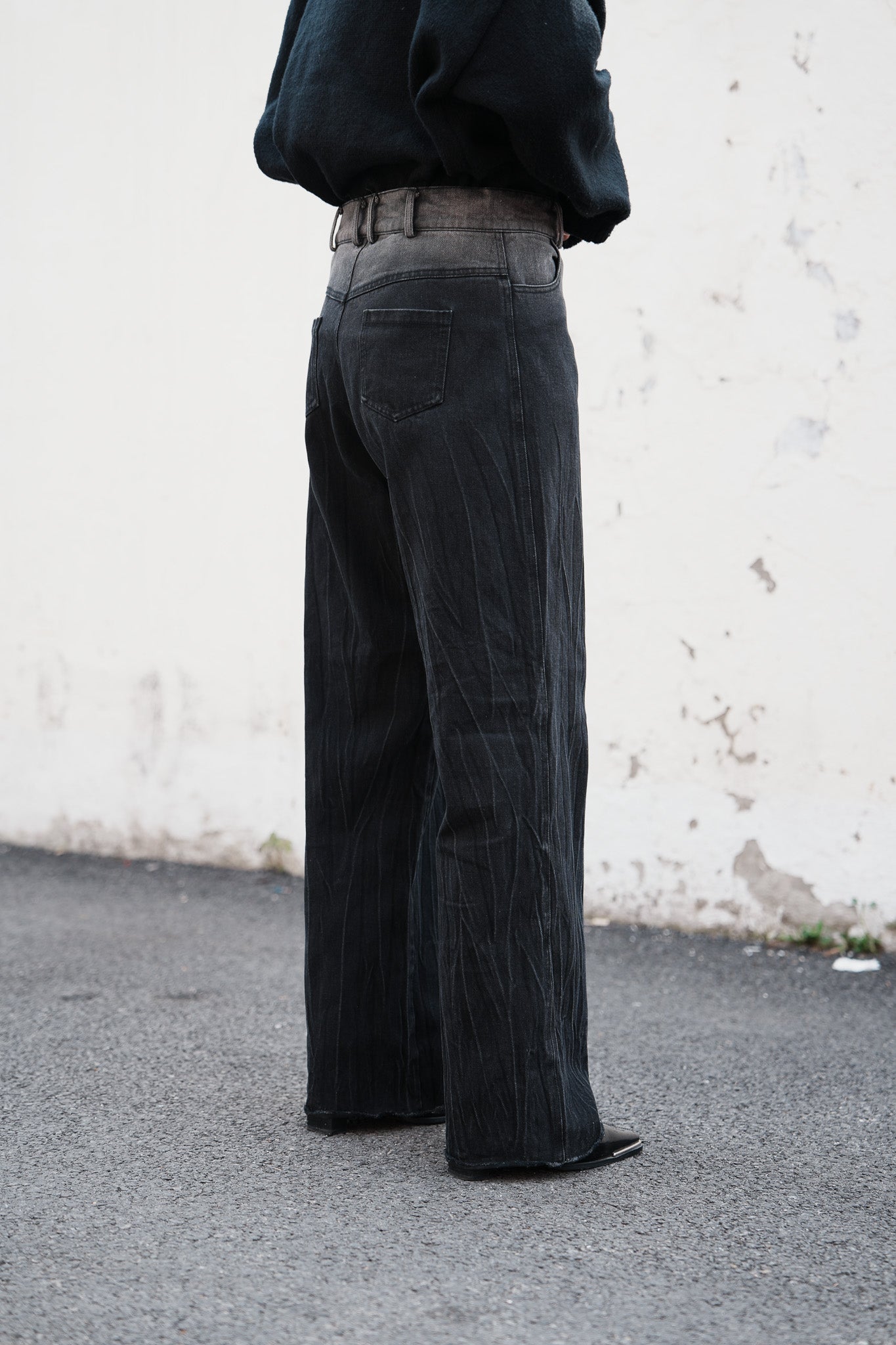 Wrinkle Washed straight Jeans, faded waist