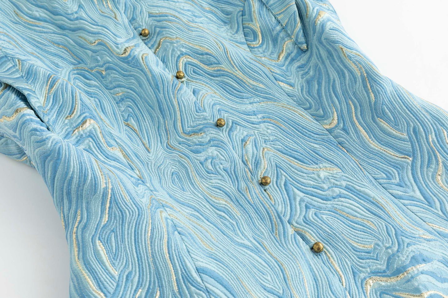 Eastern Dream – Blue Jacquard Qipao Set