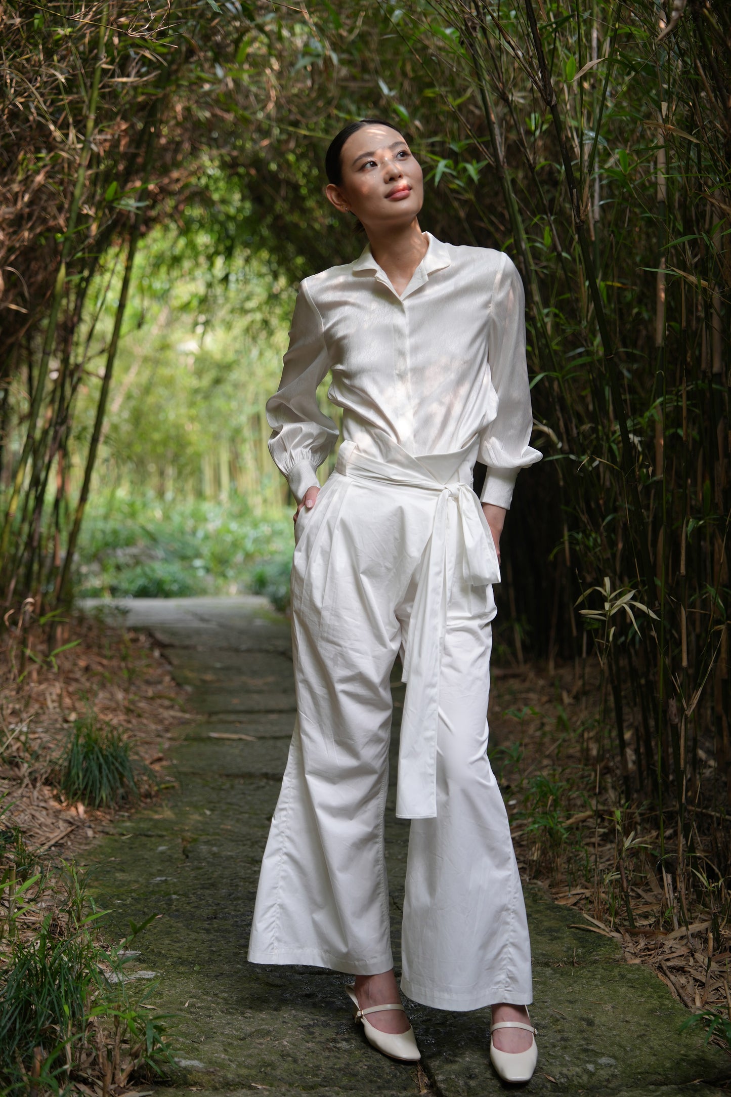 Eastern Dream – White Belted Wide-Leg Trousers