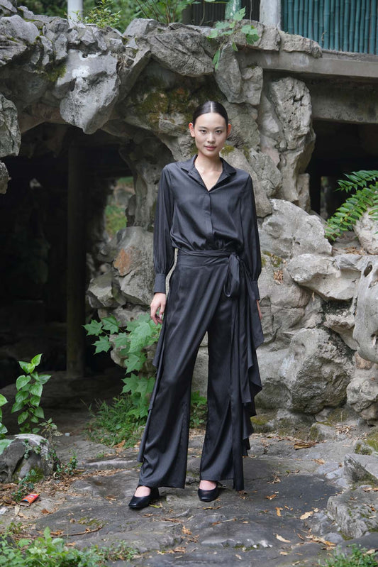 Eastern Dream –  Black Imitation Silk Suit