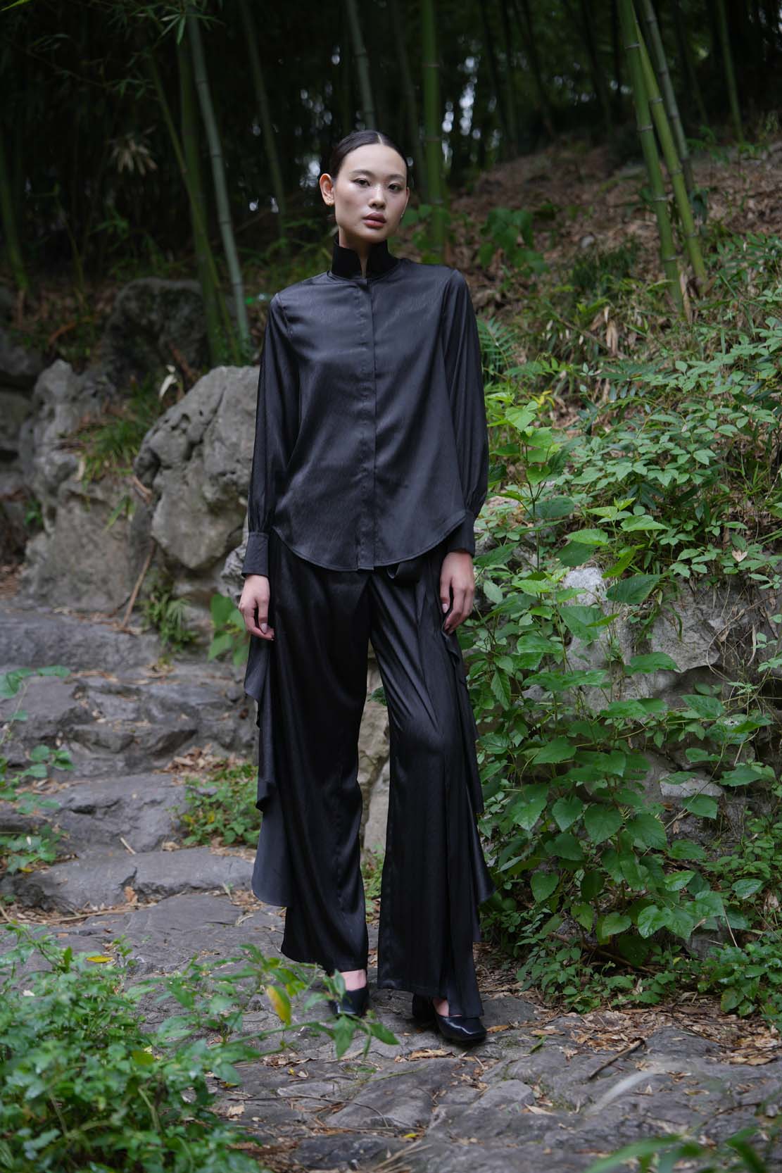 Eastern Dream –  Black Imitation Silk Suit